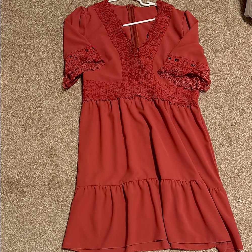 Red Lace Trim Dress